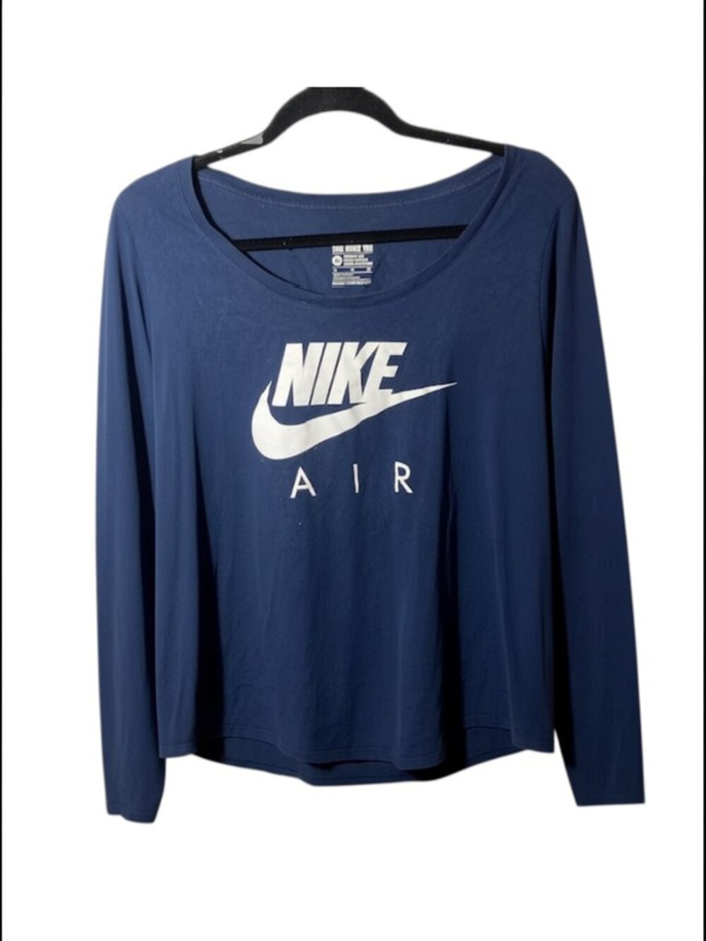 Nike Air Logo Navy Blue Long-Sleeve T-Shirt Women's Size XL Athletic Cut Swoosh